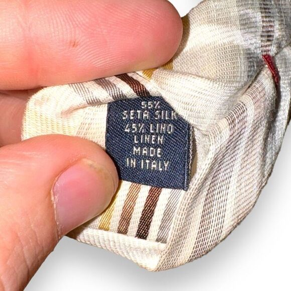 Luciano Barbera Tan Striped Handmade Silk & Linen Tie - Picture 6 of 7